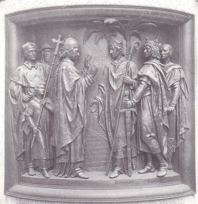 Bernward von Sylvester II. in Rom begrüßt (an seiner Seite Otto III.)