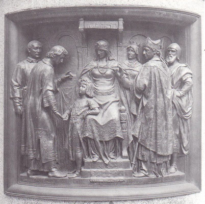 Bernward übernimmt die Erziehung Ottos III. (in der Mitte Theophanu)