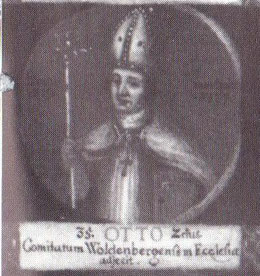 Otto II. als 35. Bischof von Hildesheim auf einem Gemälde mit Medaillondarstellungen aller Hildesheimer Bischöfe bis zum Ende des 18. Jahrhunderts; lateinische Inschrift: „Er fügte der Kirche die Grafschaft Wohldenberg hinzu.“