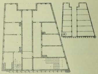 Bild 1: Grundriß vor 1911; rechts oben: Rekonstruktion nach Lachner